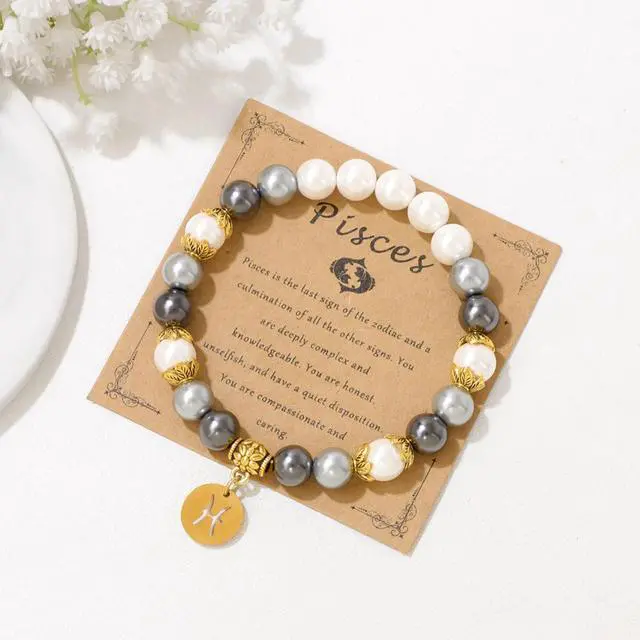 Alt view image 5 of 5 - ZodiacSigns Spirit Bracelet Zodiac Bracelet for Women Men Adjustable 12 Constellation Bracelet White and Grey Pearl Beaded Stretch Bracelet Constellation Charm Bracelet Birthday Jewelry Gifts (Taurus)