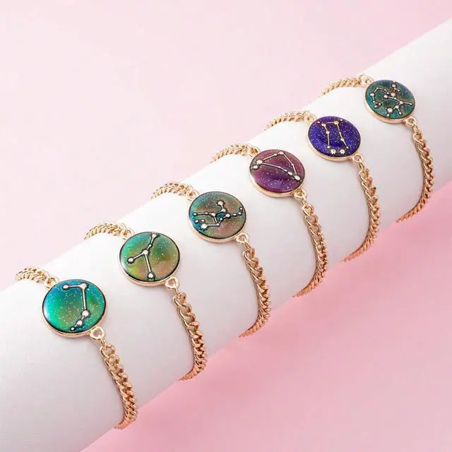 Alt view image 3 of 5 - Mood Sensing Color Changing Constellation Bracelet, 18K Gold Plated 12 Zodiac Jewelry for Emotion Regulation Leo