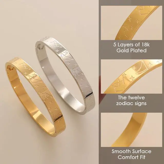Alt view image 4 of 6 - JINHUI 18K Gold Plated Bracelets Bangle for Women Engraved Dainty 12 Constellation Astrology Gold Bangle Non Tarnish Stainless Steel Bracelet Jewelry Gifts & Women (Slver)