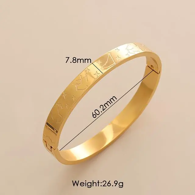 Alt view image 5 of 6 - JINHUI 18K Gold Plated Bracelets Bangle for Women Engraved Dainty 12 Constellation Astrology Gold Bangle Non Tarnish Stainless Steel Bracelet Jewelry Gifts & Women (Slver)