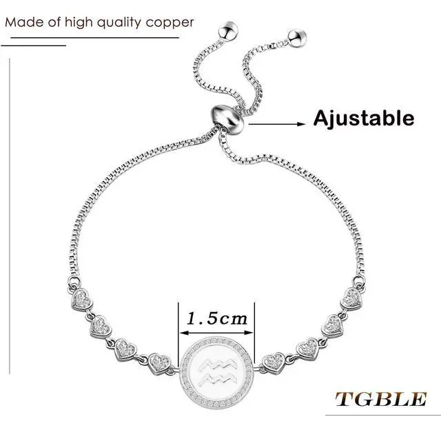 Alt view image 2 of 7 - Zodiac Sign Bracelet Twelve Constellations Gift Silver Bracelet Horoscope Gift Birthday Gifts for Women(Aquarius SBR)