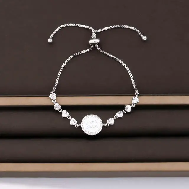 Alt view image 4 of 7 - Zodiac Sign Bracelet Twelve Constellations Gift Silver Bracelet Horoscope Gift Birthday Gifts for Women(Aquarius SBR)