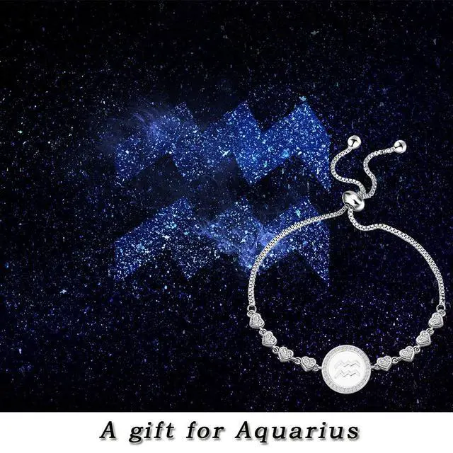Alt view image 6 of 7 - Zodiac Sign Bracelet Twelve Constellations Gift Silver Bracelet Horoscope Gift Birthday Gifts for Women(Aquarius SBR)