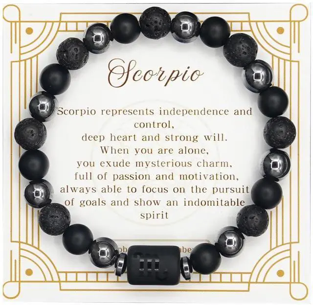 Main image of Zodiac Sign Lava Hematite Bracelet for Men Women, Beaded