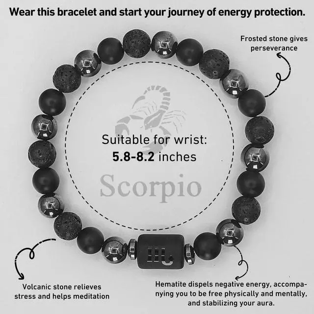 Alt view image 2 of 6 - Zodiac Sign Lava Hematite Bracelet for Men Women, Beaded