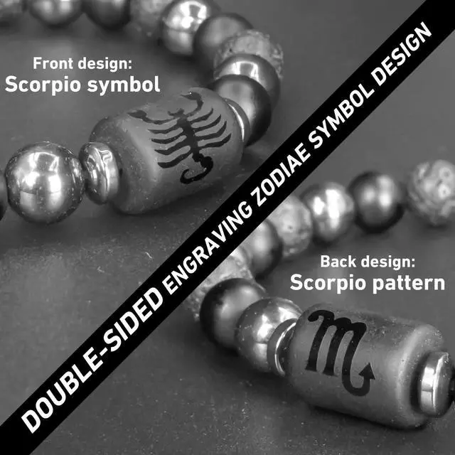 Alt view image 3 of 6 - Zodiac Sign Lava Hematite Bracelet for Men Women, Beaded