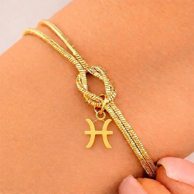 Alt view image 2 of 7 - Zodiac Astrology Snake Chain Bracelet for Women Gold Knot Charm Minimalist Bracelet Elegant Constellation Jewelry Gift Dainty Fashion Wrist Accessories