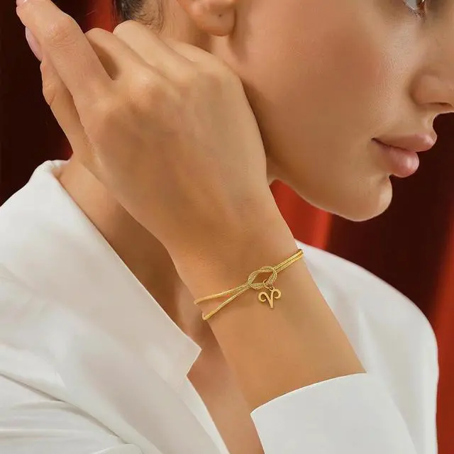 Alt view image 3 of 7 - Zodiac Astrology Snake Chain Bracelet for Women Gold Knot Charm Minimalist Bracelet Elegant Constellation Jewelry Gift Dainty Fashion Wrist Accessories