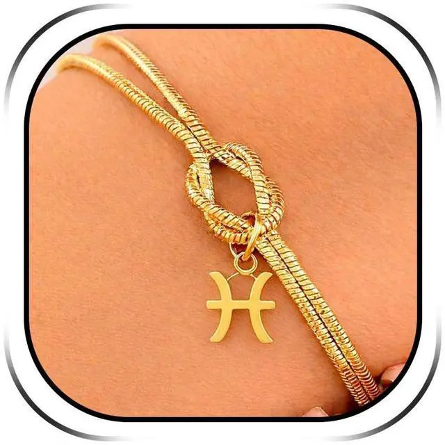 Main image of Zodiac Astrology Snake Chain Bracelet for Women Gold Knot Charm Minimalist Bracelet Elegant Constellation Jewelry Gift Dainty Fashion Wrist Accessories