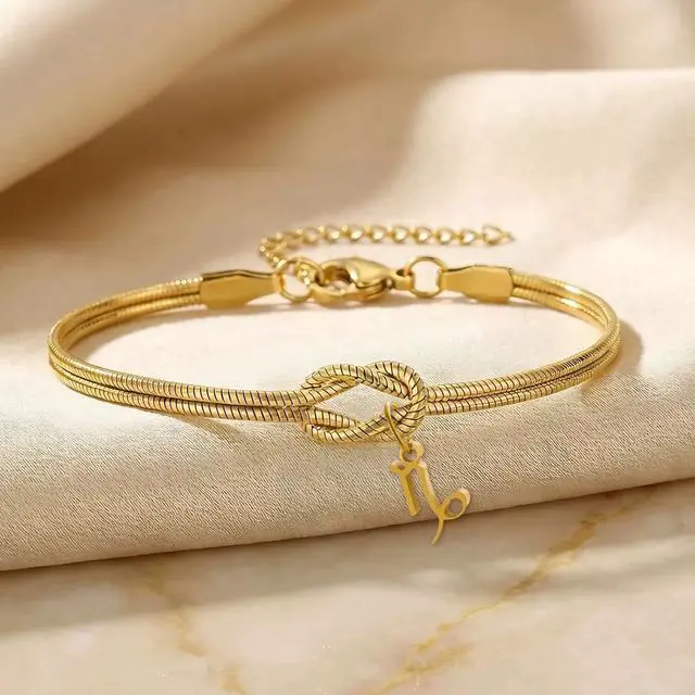 Alt view image 7 of 7 - Zodiac Astrology Snake Chain Bracelet for Women Gold Knot Charm Minimalist Bracelet Elegant Constellation Jewelry Gift Dainty Fashion Wrist Accessories