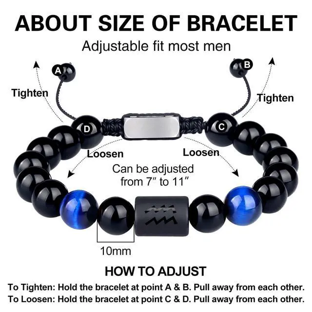 Alt view image 6 of 6 - Non-tarnish Zodiac Bead Bracelet Leo Gifts for Men Women,Black Onyx Stone Star Sign Constellation Horoscope Jewelry (Aquarius-Blue)