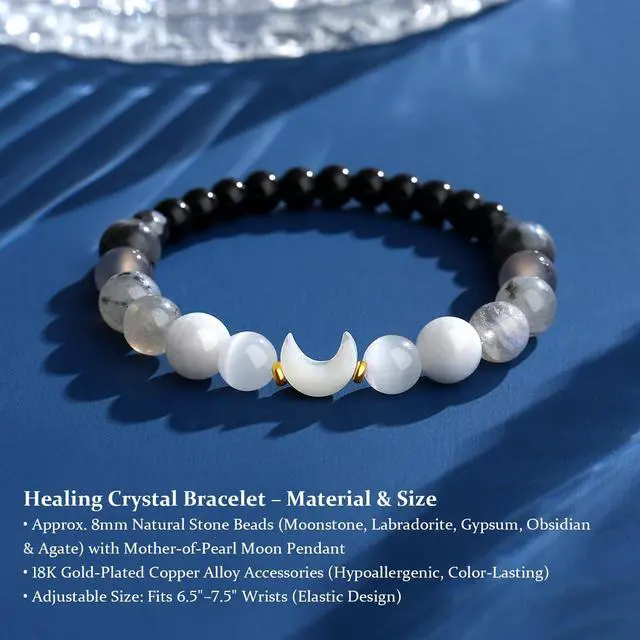 Alt view image 2 of 7 - Moon Phase Moonstone Bracelet, Moon Jewelry Crystal Healing Gifts for Women