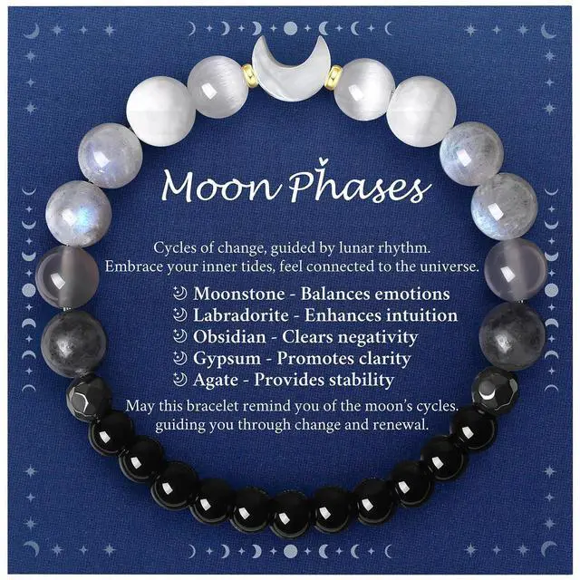 Main image of Moon Phase Moonstone Bracelet, Moon Jewelry Crystal Healing Gifts for Women