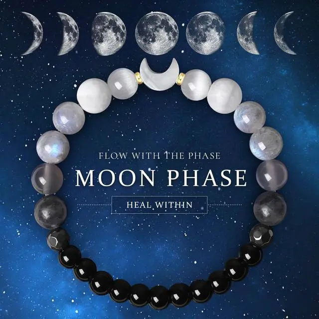 Alt view image 4 of 7 - Moon Phase Moonstone Bracelet, Moon Jewelry Crystal Healing Gifts for Women