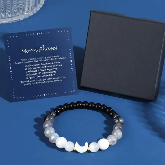 Alt view image 6 of 7 - Moon Phase Moonstone Bracelet, Moon Jewelry Crystal Healing Gifts for Women
