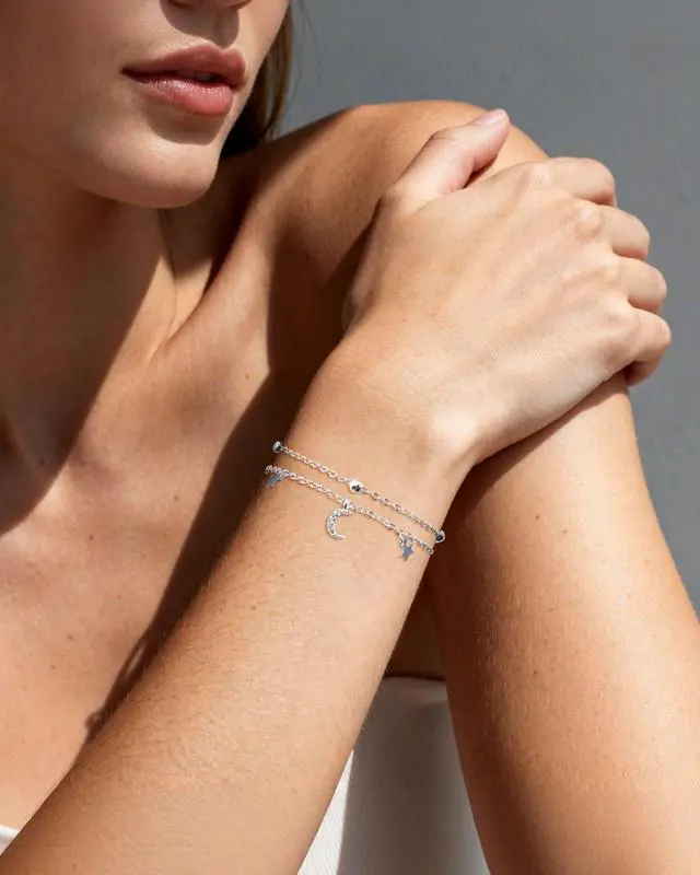Alt view image 3 of 7 - Silver Bracelet for Women Layered Moon and Star Bracelet Adjustable Satellite Chain Jewelry Summer Beach Jewelry
