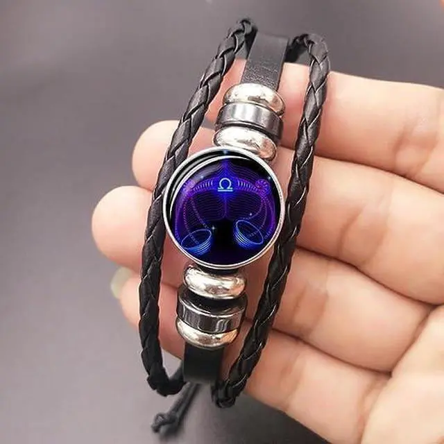 Alt view image 2 of 6 - 3 Piece Set Gleym Bracelet, Gleym Manifestation Bracelet Zodiac Signs Spirit Bracelet + Pendant, Adjustable Handmade Bead Woven Constellation Spirit Bracelet Glow In The Dark (Aquarius,3 Piece Set)