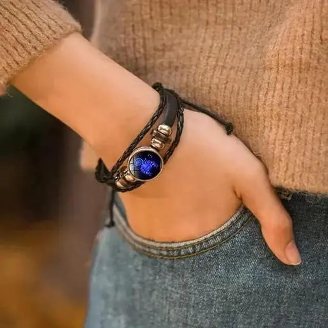 Alt view image 5 of 6 - 3 Piece Set Gleym Bracelet, Gleym Manifestation Bracelet Zodiac Signs Spirit Bracelet + Pendant, Adjustable Handmade Bead Woven Constellation Spirit Bracelet Glow In The Dark (Aquarius,3 Piece Set)