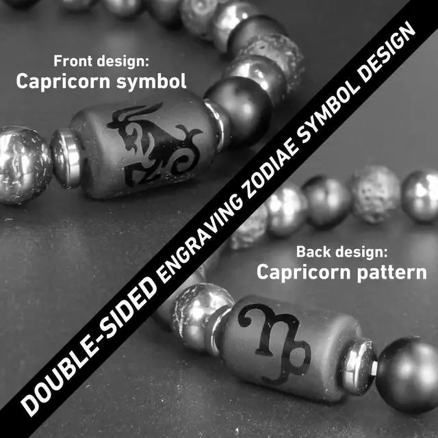 Alt view image 3 of 6 - Zodiac Sign Lava Hematite Bracelet for Men Women, Beaded