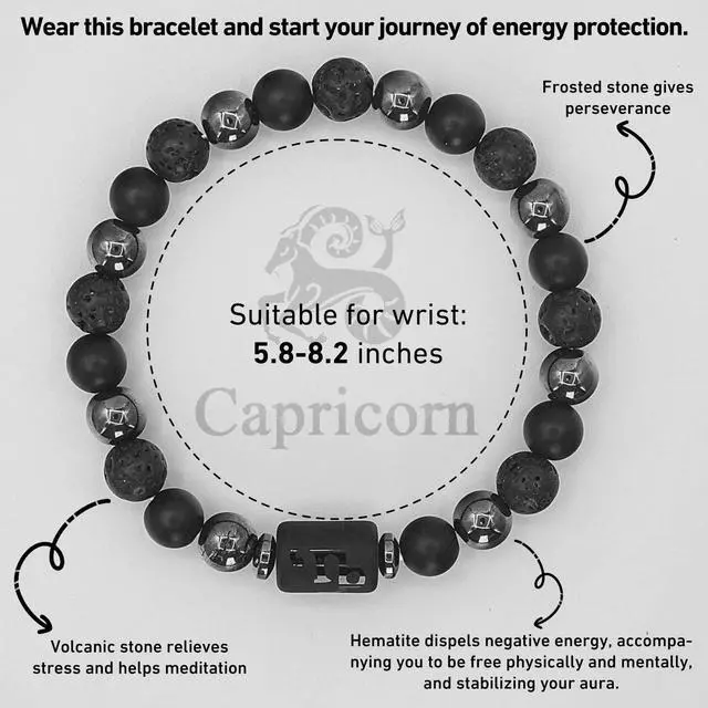 Alt view image 2 of 6 - Zodiac Sign Lava Hematite Bracelet for Men Women, Beaded