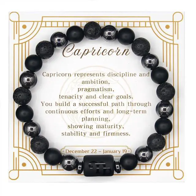 Main image of Zodiac Sign Lava Hematite Bracelet for Men Women, Beaded