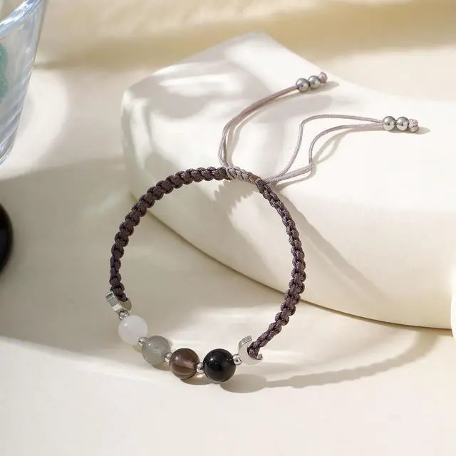 Alt view image 3 of 4 - Moon Phase Healing Crystals Bracelet for Women, Moonstone Smoky Quartz Obsidian Protection Bracelet Spiritual Bracelets for Intuition Bring Calm Emotional Balance Friendship Jewelry (MP)