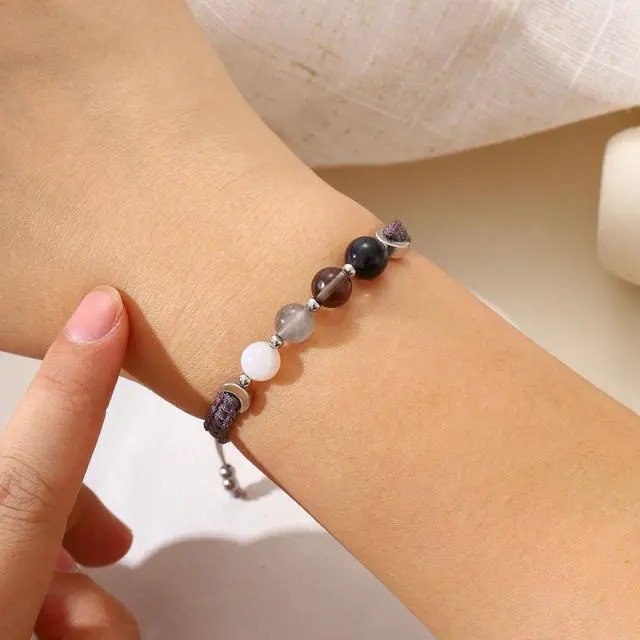 Alt view image 2 of 4 - Moon Phase Healing Crystals Bracelet for Women, Moonstone Smoky Quartz Obsidian Protection Bracelet Spiritual Bracelets for Intuition Bring Calm Emotional Balance Friendship Jewelry (MP)