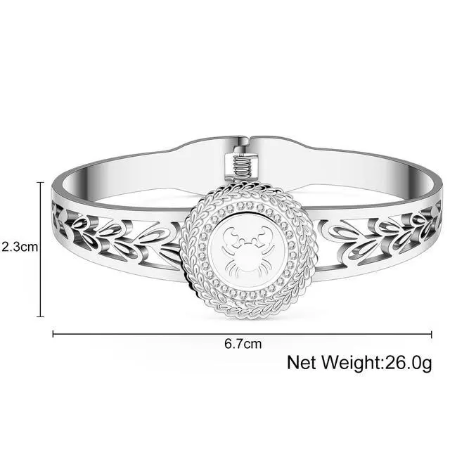 Alt view image 6 of 7 - Stainless Steel Constellation Bracelets Bangle Zodiac Gifts for Women Birthday Gifts (Cancer)