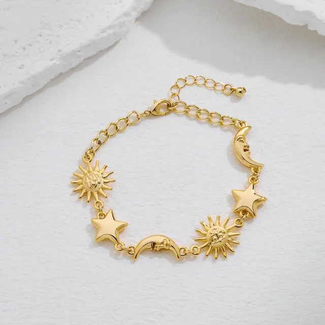 Alt view image 4 of 7 - Gold Charm Bracelet for Women, Sun Moon Star Celestial Jewelry, Dainty Astronomical Zodiac Bracelet, Gift for Her