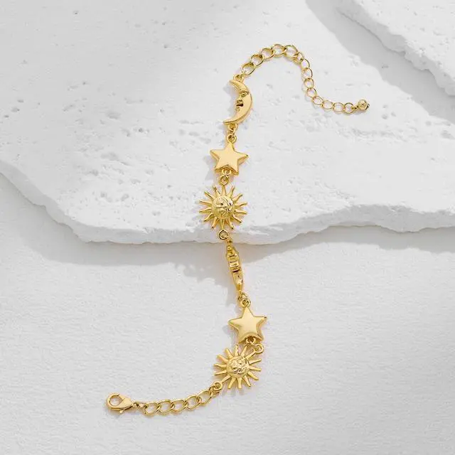 Alt view image 5 of 7 - Gold Charm Bracelet for Women, Sun Moon Star Celestial Jewelry, Dainty Astronomical Zodiac Bracelet, Gift for Her
