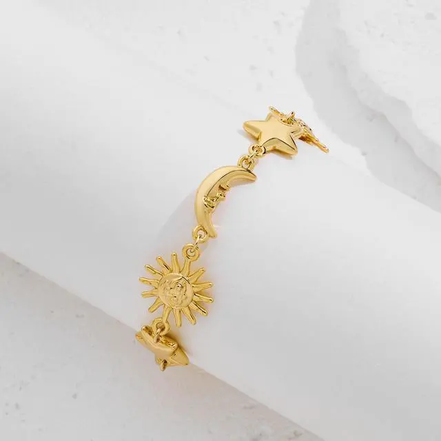 Alt view image 6 of 7 - Gold Charm Bracelet for Women, Sun Moon Star Celestial Jewelry, Dainty Astronomical Zodiac Bracelet, Gift for Her