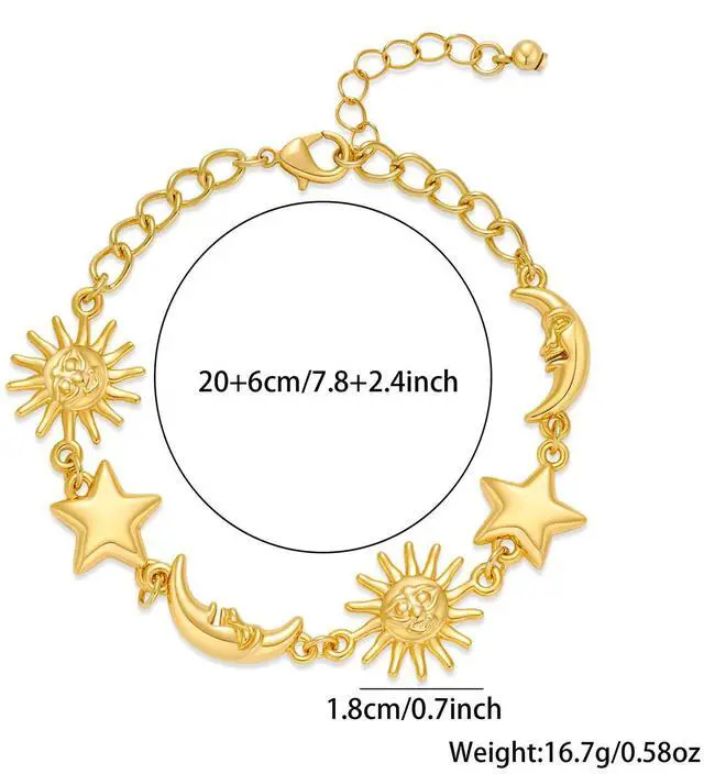 Alt view image 7 of 7 - Gold Charm Bracelet for Women, Sun Moon Star Celestial Jewelry, Dainty Astronomical Zodiac Bracelet, Gift for Her