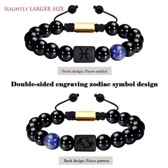 Alt view image 2 of 7 - Pisces Gifts Zodiac Bracelet Men Women Braided Black Onyx Zodiac Birthday Jewelry
