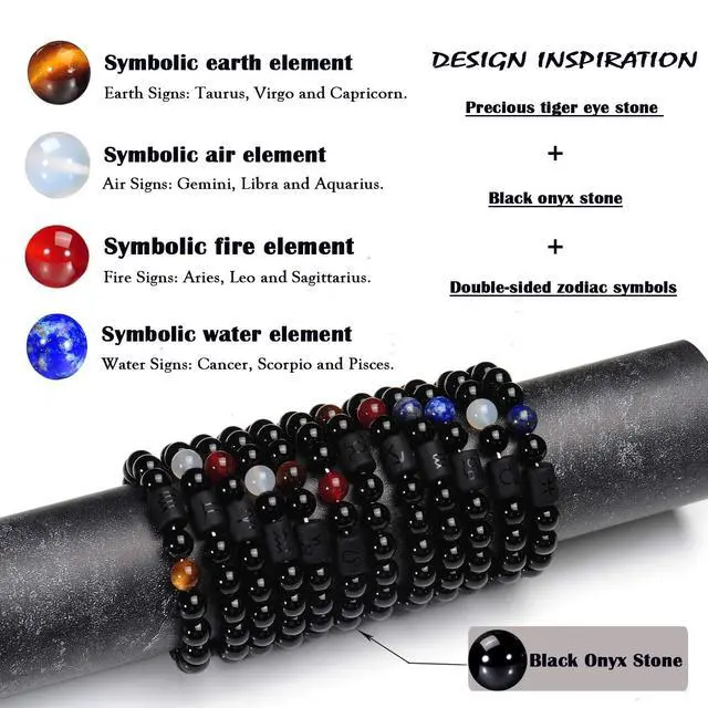 Alt view image 4 of 7 - Pisces Gifts Zodiac Bracelet Men Women Braided Black Onyx Zodiac Birthday Jewelry