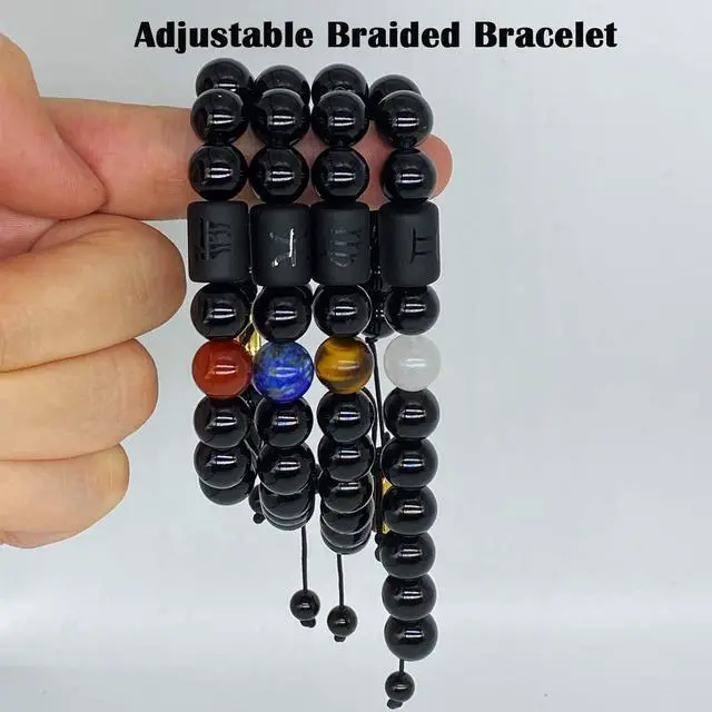 Alt view image 5 of 7 - Pisces Gifts Zodiac Bracelet Men Women Braided Black Onyx Zodiac Birthday Jewelry