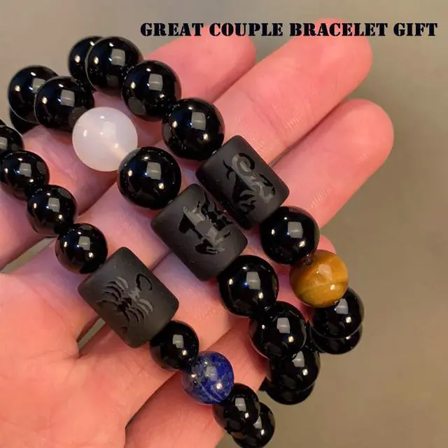 Alt view image 7 of 7 - Pisces Gifts Zodiac Bracelet Men Women Braided Black Onyx Zodiac Birthday Jewelry