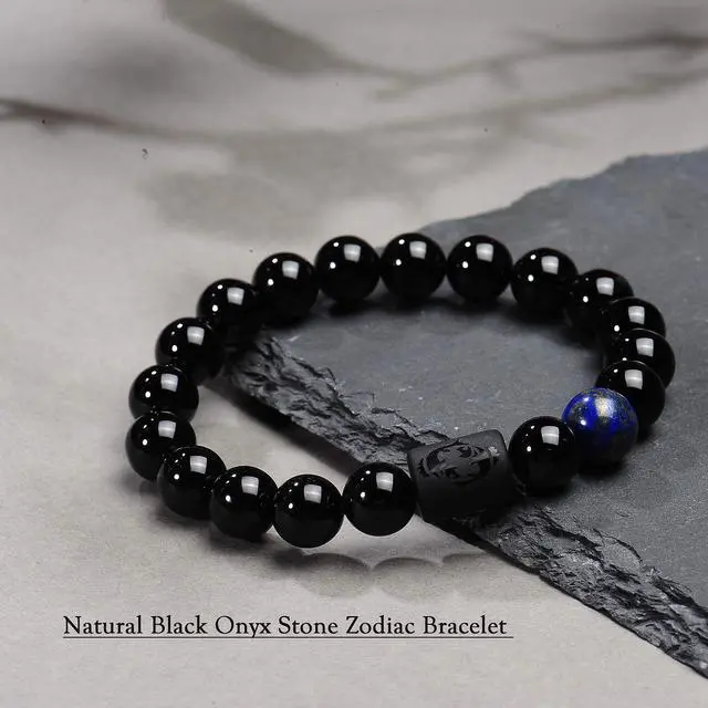Alt view image 6 of 7 - Pisces Gifts Zodiac Bracelet Men Women Braided Black Onyx Zodiac Birthday Jewelry