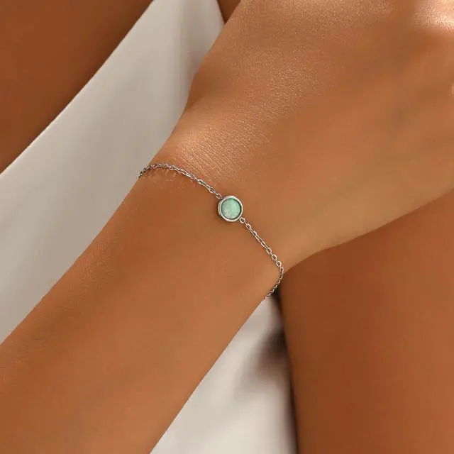 Alt view image 2 of 7 - Silver Bracelet for Women Silver Plated White Opal Birthstone Bracelets Dainty Round Opal Jewelry Gift