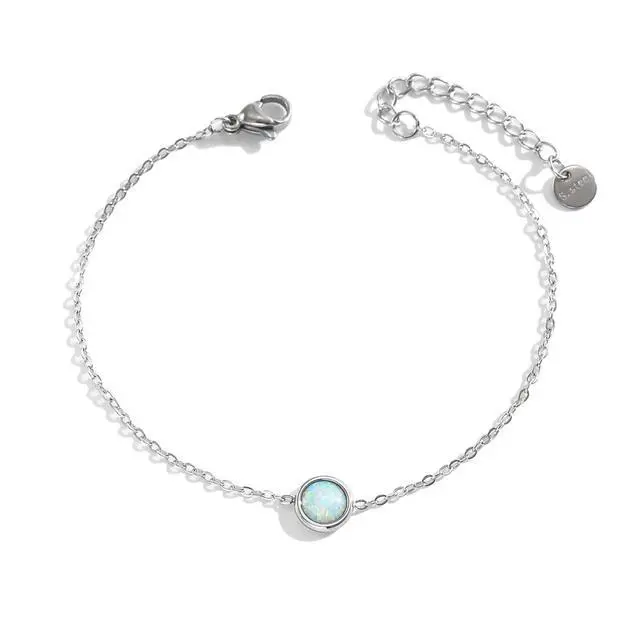 Alt view image 6 of 7 - Silver Bracelet for Women Silver Plated White Opal Birthstone Bracelets Dainty Round Opal Jewelry Gift
