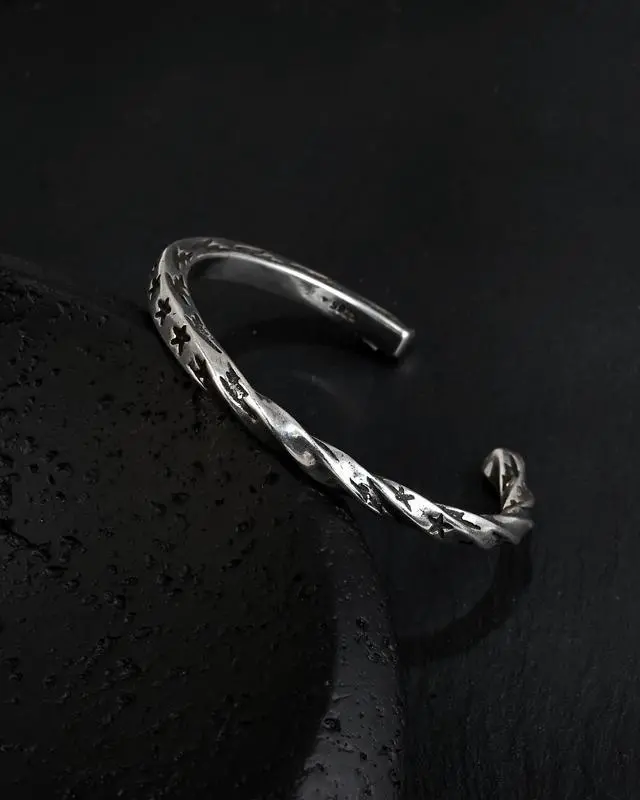 Alt view image 2 of 7 - 925 Sterling Silver Star Cuff Bracelet for Women Boho Vintage Twist Open Bangle Bracelet for Y2k Jewelry