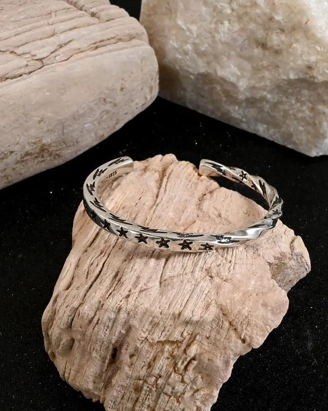 Alt view image 6 of 7 - 925 Sterling Silver Star Cuff Bracelet for Women Boho Vintage Twist Open Bangle Bracelet for Y2k Jewelry