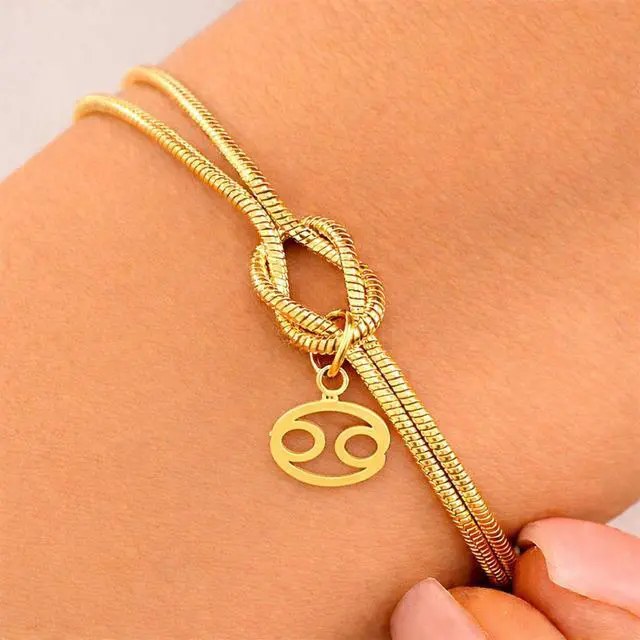 Alt view image 2 of 7 - Zodiac Astrology Snake Chain Bracelet for Women Gold Knot Charm Minimalist Bracelet Elegant Constellation Jewelry Gift Dainty Fashion Wrist Accessories