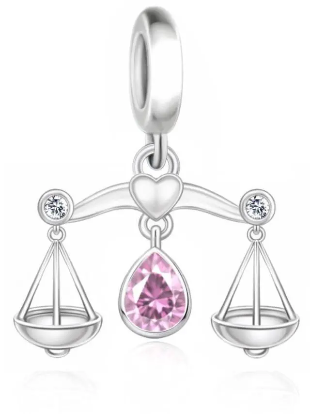 Main image of S925 Sterling Silver Waterdrop Birthstone Signs Charms, The Zodiac 12 Constellation Pendant Charm Fit for Woman Bracelets and Necklaces, Souvenirs Jewelry (Libra)