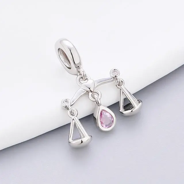 Alt view image 2 of 4 - S925 Sterling Silver Waterdrop Birthstone Signs Charms, The Zodiac 12 Constellation Pendant Charm Fit for Woman Bracelets and Necklaces, Souvenirs Jewelry (Libra)