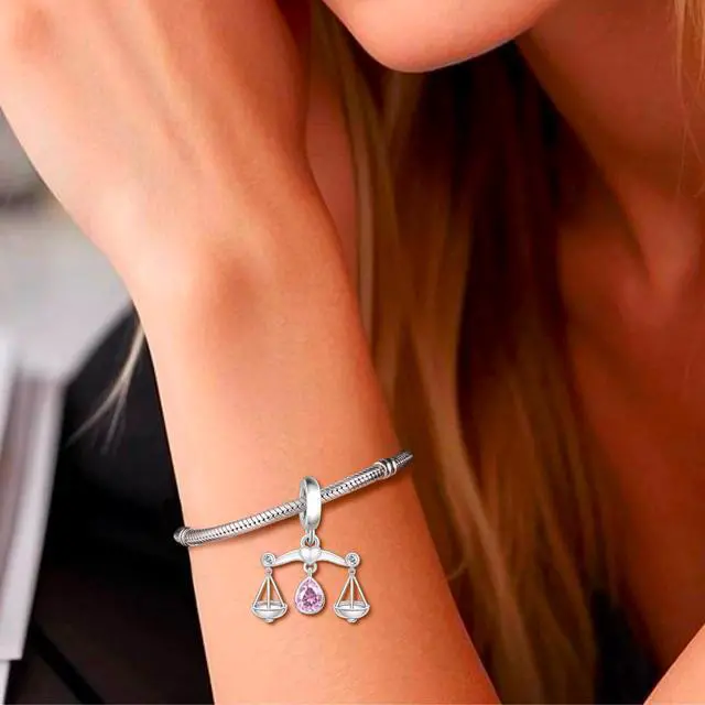 Alt view image 3 of 4 - S925 Sterling Silver Waterdrop Birthstone Signs Charms, The Zodiac 12 Constellation Pendant Charm Fit for Woman Bracelets and Necklaces, Souvenirs Jewelry (Libra)