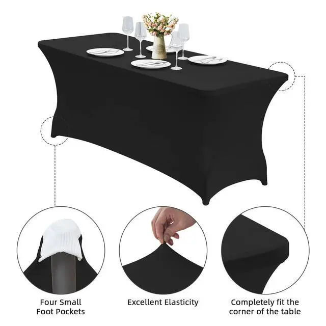 Alt view image 4 of 7 - 6FT Stretch Spandex Fitted Tablecloth,Rectangular Table Cover,Black