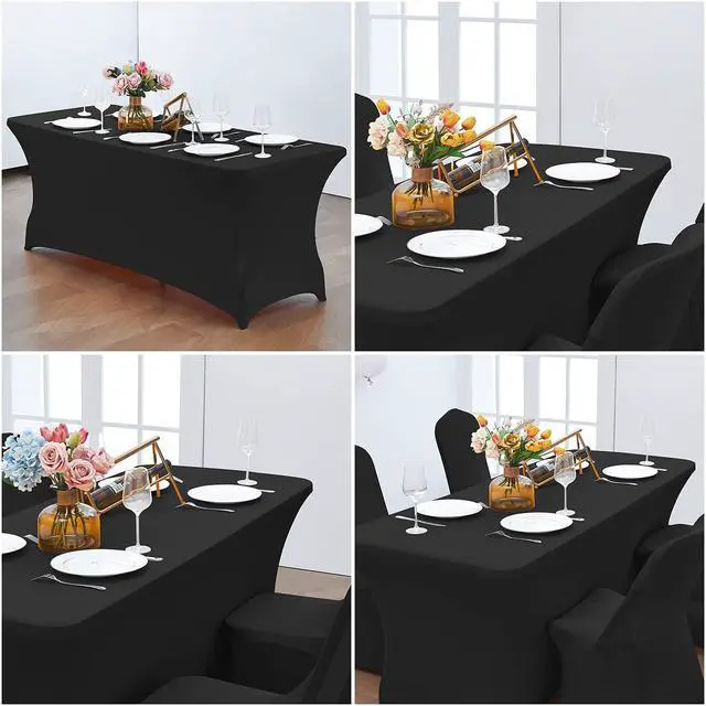 Alt view image 6 of 7 - 6FT Stretch Spandex Fitted Tablecloth,Rectangular Table Cover,Black