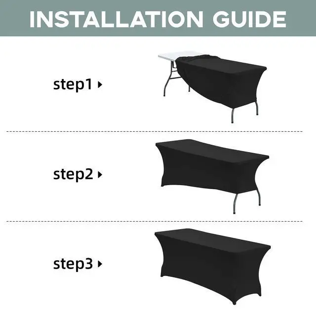 Alt view image 5 of 7 - 6FT Stretch Spandex Fitted Tablecloth,Rectangular Table Cover,Black