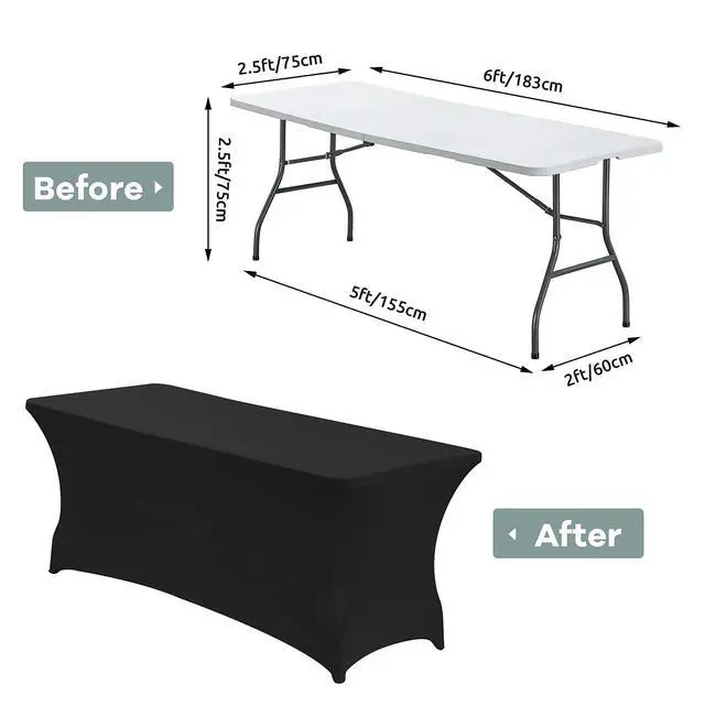 Alt view image 3 of 7 - 6FT Stretch Spandex Fitted Tablecloth,Rectangular Table Cover,Black