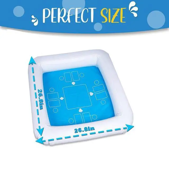 Alt view image 3 of 3 - Inflatable Game Table and Chairs with Waterproof Playing Cards, Floating Table for Pool for Adults, Family, Party, Beach Game Station Set Blue/White 1 Pack
